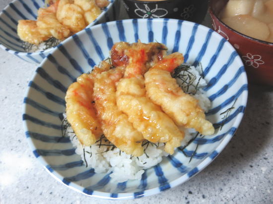 残りの海老の天ぷらで天丼