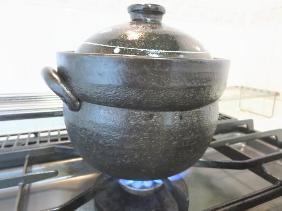 炊飯用土鍋(万古焼 ご飯釜 2合炊き 黒釉線紋)