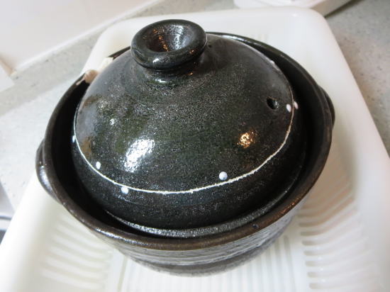 炊飯用土鍋(万古焼 ご飯釜 黒釉線紋)